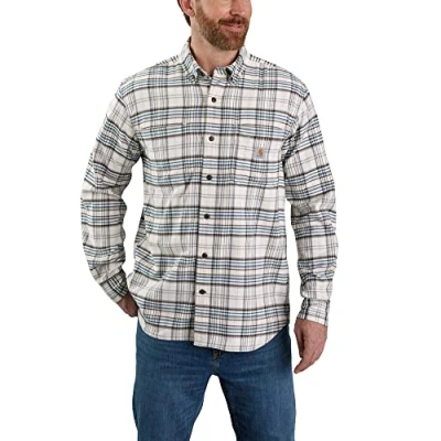 Image of Carhartt Mens Midweight Flannel Long Sleeve Plaid Shirt, XXL, Oak Brown