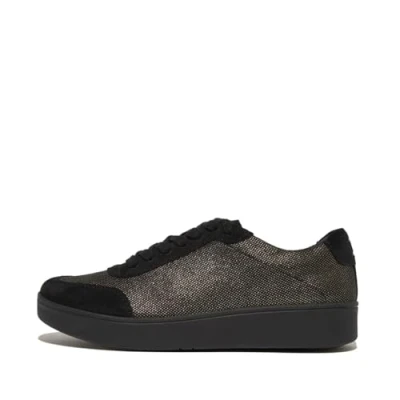 Image of Fitflop Women&#039;s Rally Glitz Canvas Trainers Sneaker, All Black, 6 UK