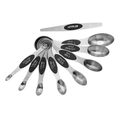 Image of 9 Piece Double Ended Measuring Spoons with Scale, Spoon Set, Baking Spoons, Magnetic Stainless Steel