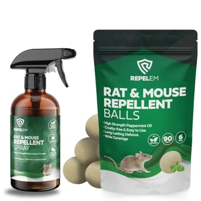 Image of REPELEM Rat &amp; Mouse Repellent Kit 6 Pack Peppermint Oil Balls 250ml Rodent Spray, Deterrent Set, Poison Alternative, Humane Mice