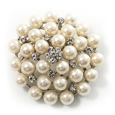 Image of Avalaya Snow White Simulated Glass Pearl Corsage Brooch