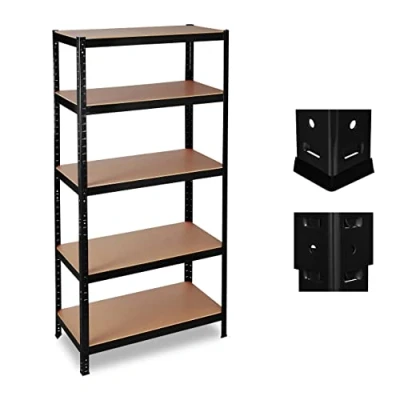 Image of Relaxdays Heavy duty Shelving, Capacity 1325 kg, 5 Tiers, Modular, Garage, HxWxD 180x90x45 cm; Steel &amp; MDF, Black