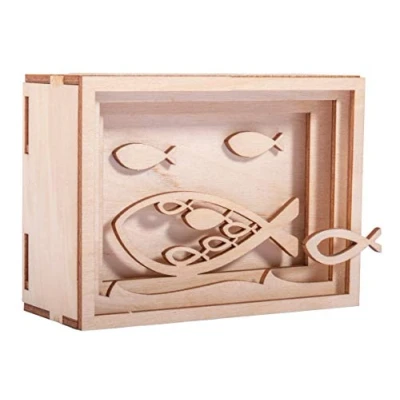 Image of Rayher DIY Money Box with Fish Design, Gift for Baby Shower, Christening or Church Wedding, 13 natural wood pieces, 11.5x8.5x5cm, 62925505