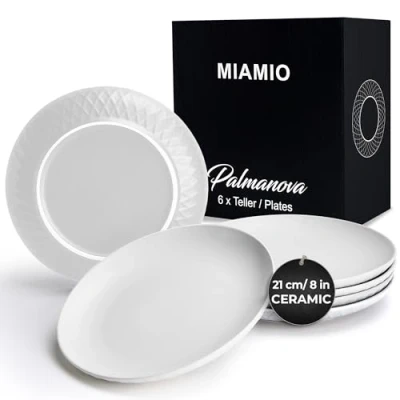 Image of MIAMIO Plates Set of 6 / Modern Plate Made Ceramic/Stoneware Palmanova Collection (21 cm, White)