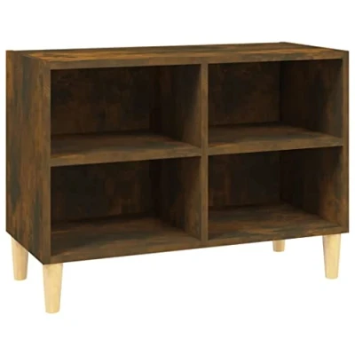 Image of vidaXL TV Cabinet with Smoked Oak Finish and Solid Eucalyptus Wood Legs, Scandinavian Style, Spacious Compartments for Organized Storage