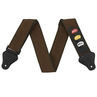 Image of Tiger STP5 BR Guitar Strap with Pick Holders and Picks for Classical, Electric, Bass Acoustic Guitars Brown