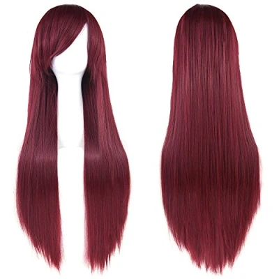 Image of Fouriding 32&quot; Brown Women&#039;s Long Straight Full Wigs Costume Synthetic Hair Hairpieces with Oblique Bangs for Halloween Anime Cosplay Party Girl Women +Wig Cap