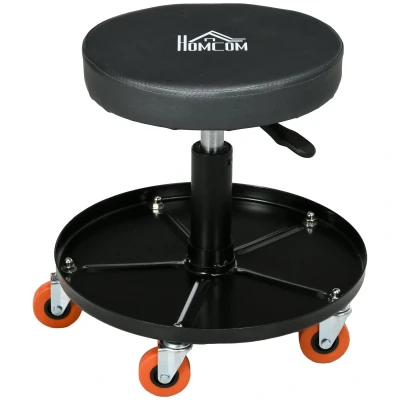 Image of HOMCOM Workshop Stool with Pneumatic Adjustable Height, Rolling Mechanic 360 Degree Swivel Padded Seat and Tool Tray for Garage, Workshop, Auto Repair