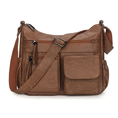 Image of Lowille Hobo Shoulder Bag Soft PU Leather Crossbody For Women Tote Handbag Purse Fashion Lady (Brown)