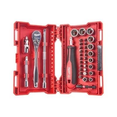 Image of Milawaukee Ratchet, Socket and Bit Set 1/4 Inch 38 Pieces