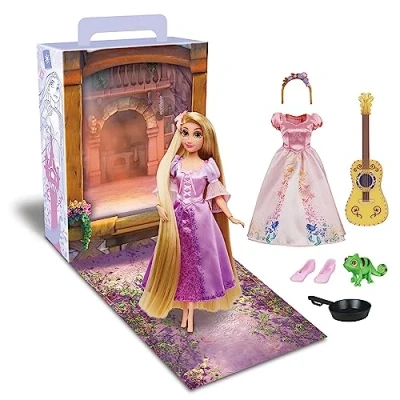 Image of Disney Store Official Rapunzel Story Doll for Kids, Tangled, 28cm/11, With Pascal, 2 Outfits, Accessories, Colouring &amp; Activity Pack and Box that Folds to a Play Stage, Suitable Ages 3+