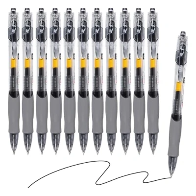 Image of M&amp;G Gel Pen Medium Point 0.5mm, 12 Pack Quick Dry Smooth Retractable Black Ink Rollerball for Home Office Writing Note Taking Journaling Business, Style 2