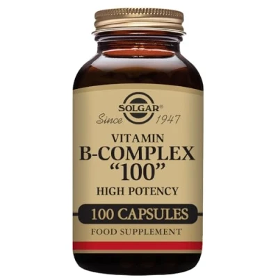 Image of Solgar Vitamin B Complex &quot;100&quot; Extra High Potency Vegetable Capsules Pack of 100 Key Combination For Increased Energy and Mental Performance Vegan Gluten Free
