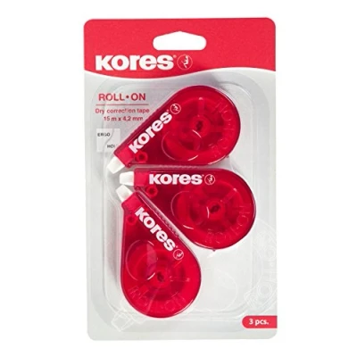 Image of Kores Mouse Correction Tape Roll On Correction, Extra Long Roller, Instant 15m x 4,2mm Back to School Supplies, Strong Pack of 3