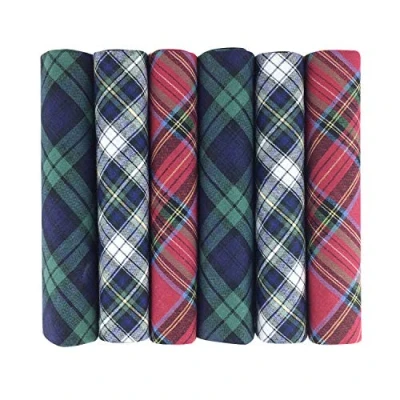 Image of 6 Pack Mens Boxed 100% Cotton Tartan Handkerchiefs, 40 x 40cm approx, Blue Green Red White