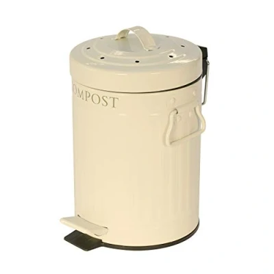 Image of KitchenCraft KCCOMPBIN Kitchen Compost Bin with Pedal, Metal, 3 Litre, Cream