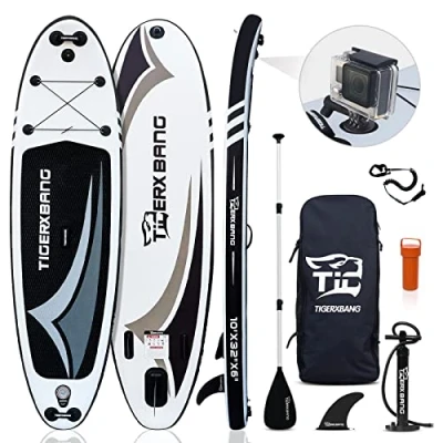 Image of TIGERXBANG Blade Stand Up Paddle Boarding SUP Board 10&quot;x32&quot;x6&quot; ISUP with Camera Mount Complete Accessories Kit for Adults/Kids Blackk