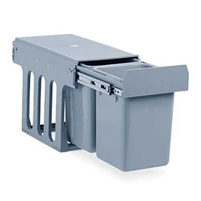 Image of Relaxdays Built In Kitchen Bin, Pull Out, 8 L, Plastic Waste Separation System, HWD 35 x 25 47 cm, Grey