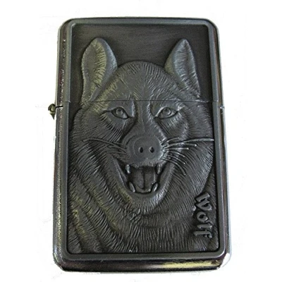 Image of Lucy G WOLF DESIGN 35 PETROL LIGHTER IN GIFT TIN (Brushed Chrome)
