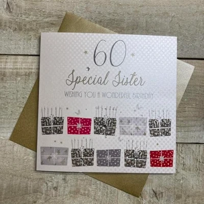 Image of White Cotton Cards &quot;60 Wishing You A Wonderful Birthday Sister Handmade 60th Card, BDP60 S