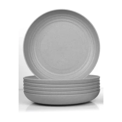 Image of JSYMJSY 6pcs Deep Dinner Plates, Unbreakable Plate for Kitchen, Plastic Reusable Lightweight Party Camping BBQ Dessert, BPA Free, Dishwasher Microwave Safe (10in, Grey)