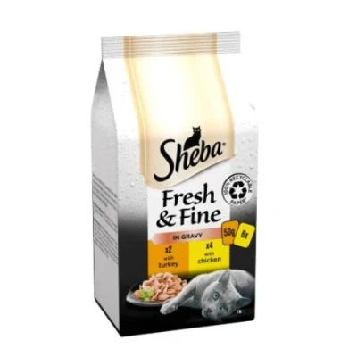Image of Sheba Fresh &amp; Fine Pouches Chicken Turkey in Gravy, 6 x 50g
