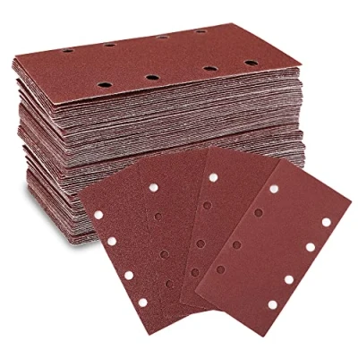 Image of WORKPRO Sanding Sheets 100 Pieces, 93 x 185mm Hook and Loop Sandpaper with 8 Holes, Pads Assorted 40 60 80 120 Grits Fit Rectangular Sander, Ideal for Sanding, Polishing Rust Removal