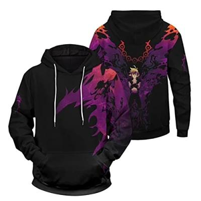 Image of Harajuku Anime The Seven Deadly Sins Hoodie Meliodas Long Sleeve Pullover Dragon&#039;s Sin of Wrath Sweatshirt with Oversized Pocket Black