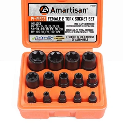 Image of Amartisan 14 PC E Torx Star Female Bit Socket Set 1/2&quot;/3/8&quot;/1/4&quot; Drive E4 E24