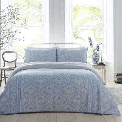 Image of Appletree Heritage Alexia 100% Cotton Duvet Cover Set King Bed Size in Blue