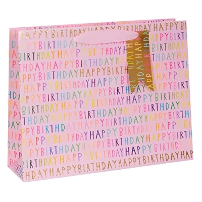 Image of Glick Luxury Gift Bags, Happy Birthday Landscape Bag, Pink, 27.5 high x 35.5 wide 10 cm deep