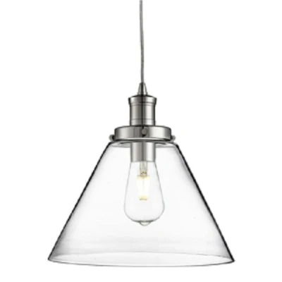 Image of Searchlight Pyramid Pendant Ceiling Light Chrome Finish with Clear Glass Shade 3228CC
