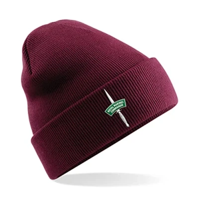 Image of PSave Royal Marines Commando Dagger Mens Premium Embroidered Beanie Hat, Bob Hat British Army Military (Maroon)