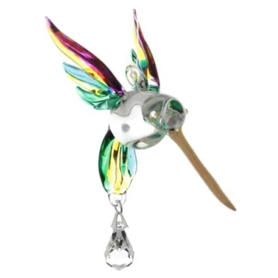Image of Handmade Fantasy Glass Hummingbird Suncatcher Gift Yellow &amp; Pink