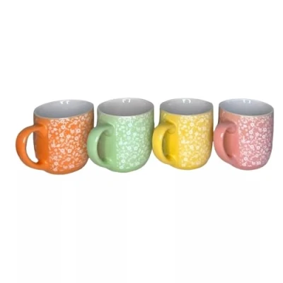 Image of Dylex Multicoloured Set of 4 Coffee, Tea Mugs Floral Cup Stoneware 400ml