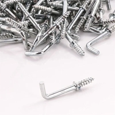 Image of 100x Zinc Plated Shouldered Dresser Cup Hooks Square Screw in L Shape Hangers