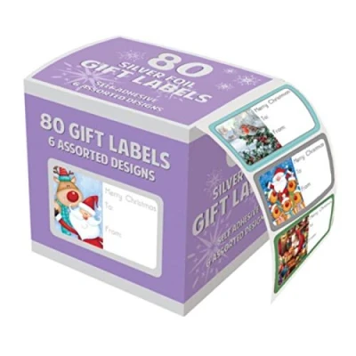 Image of Pack of 80 Silver Foil Adhesive Gift Lable Christmas Design