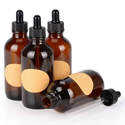 Image of stonylab Amber Glass Dropper Bottle 120ml (4 oz) 4 Pack, Brown Empty with and Label for Essential Oils Aromatherapy Fragrances