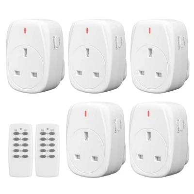 Image of HBN Wireless Remote Control Plug Sockets, 13A/3120W Outlet Sockets for Lamp,Wireless Light Switch with 30m/100ft Operating Range,5 Pack and 2
