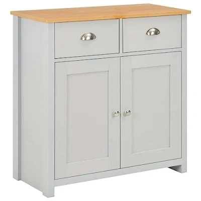 Image of vidaXL Sideboard Buffet Cabinet Grey Engineered Wood Storage Organiser with 2 Drawers /2 Doors for Living Room, Bedroom, Hallway 79x35x81cm