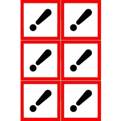 Image of Irritant environment coshh Safety sign Pack of 6 100mm x Self adhesive stickers on sheet (300mm 200mm)