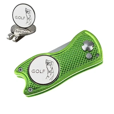 Image of CRESTGOLF Switchblade Golf Divot Tool Green Repair Pitch Fork(lemon)