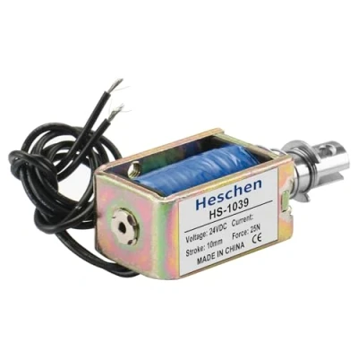Image of Hechen solenoid electromagnet HS 1039 DC24V 25N 10mm stroke pull type open frame door lock