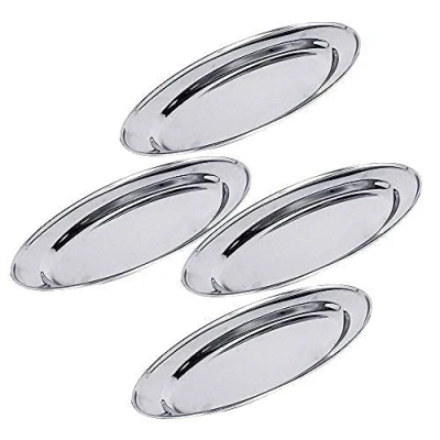 Image of Kosma Set of 4 Stainless Steel Oval Plates 50cm Meat Platter Serving Dish Fish Steaming Plate Carvery Rice Trays