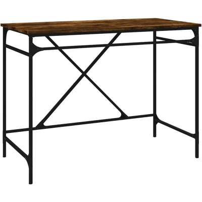 Image of vidaXL Desk Smoked Oak 100x50x75 cm Engineered Wood and Iron