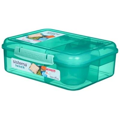 Image of Sistema Bento Box Lunch with Yoghurt/Fruit Pot 1.65 L BPA Free Assorted Colours (Varies by Pack) 1 Count