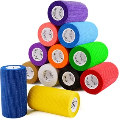 Image of Inksafe Assorted Colours Self Adherent Cohesive Bandages 10cm x 4.5m Box of 12 Uses Include Vet Wrap, Tape for Human Wrist and Ankle Sprains Sports Injuries