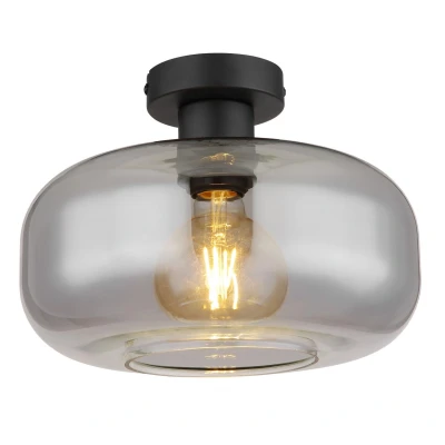 Image of Giuseppe Globe Ceiling Light Matt Black Smoke Glass Shade 1x E27