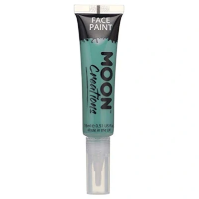 Image of Moon Creations Face &amp; Body Paint Tubes with Brush Applicator Turquoise 15ml Ready to Use Cruelty Free, Made in UK for Kids, Adults, Fancy Dress, Festivals, Halloween