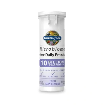 Image of Garden of Life Microbiome Once Daily Pregnancy Gut Health Supplements with 10 Billion CFU 15 Live Bacteria strains and folate 30 Vegan Caps